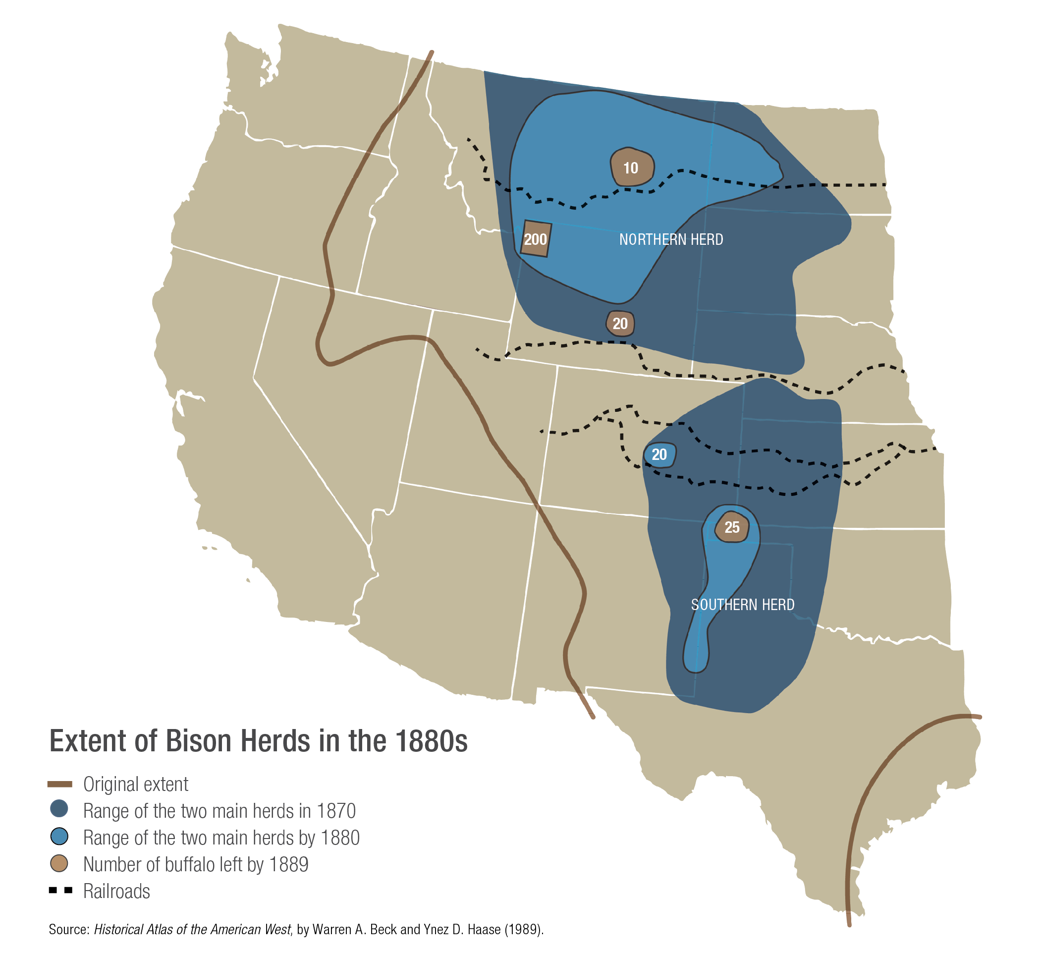 historical map of bison herds