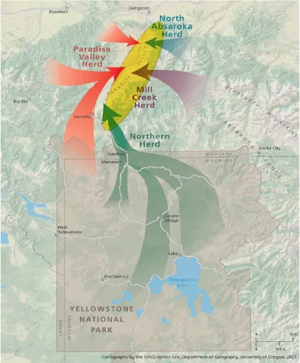 Elk migration map for Yellowstone